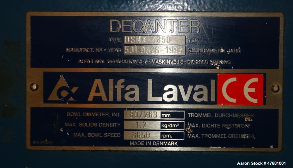 Used Alfa Laval DSNX-4850 Solid Bowl Decanter Centrifuge